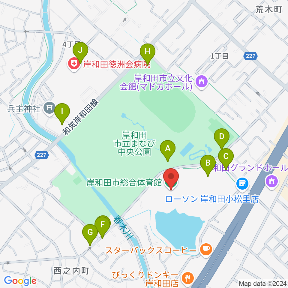 岸和田市総合体育館周辺の駐車場・コインパーキング一覧地図