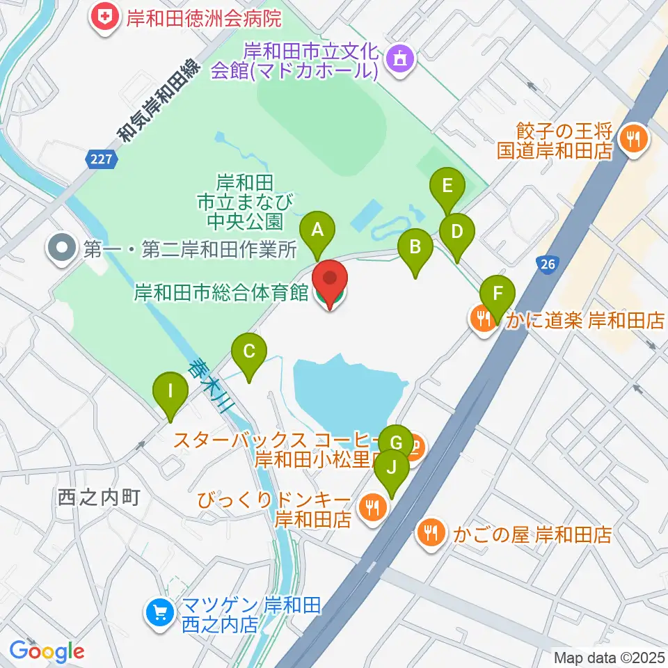 岸和田市総合体育館周辺の駐車場・コインパーキング一覧地図