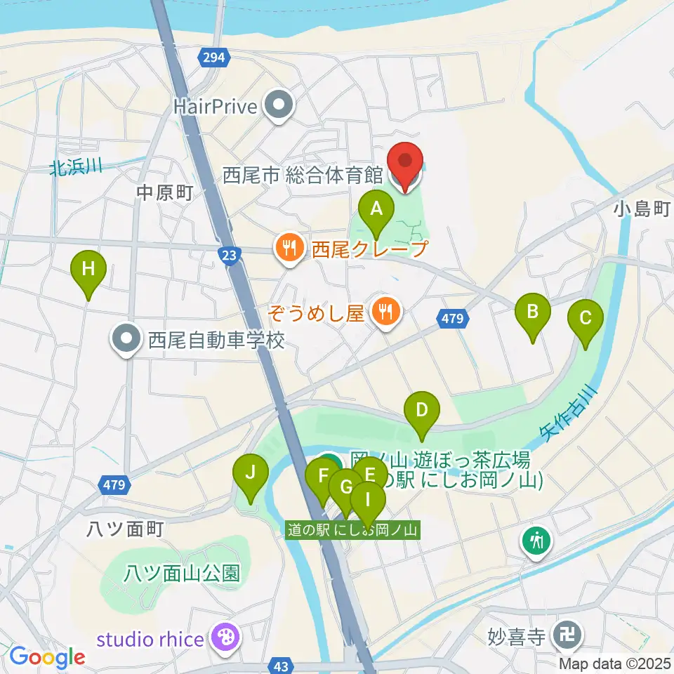 ダイセンアリーナ西尾周辺の駐車場・コインパーキング一覧地図