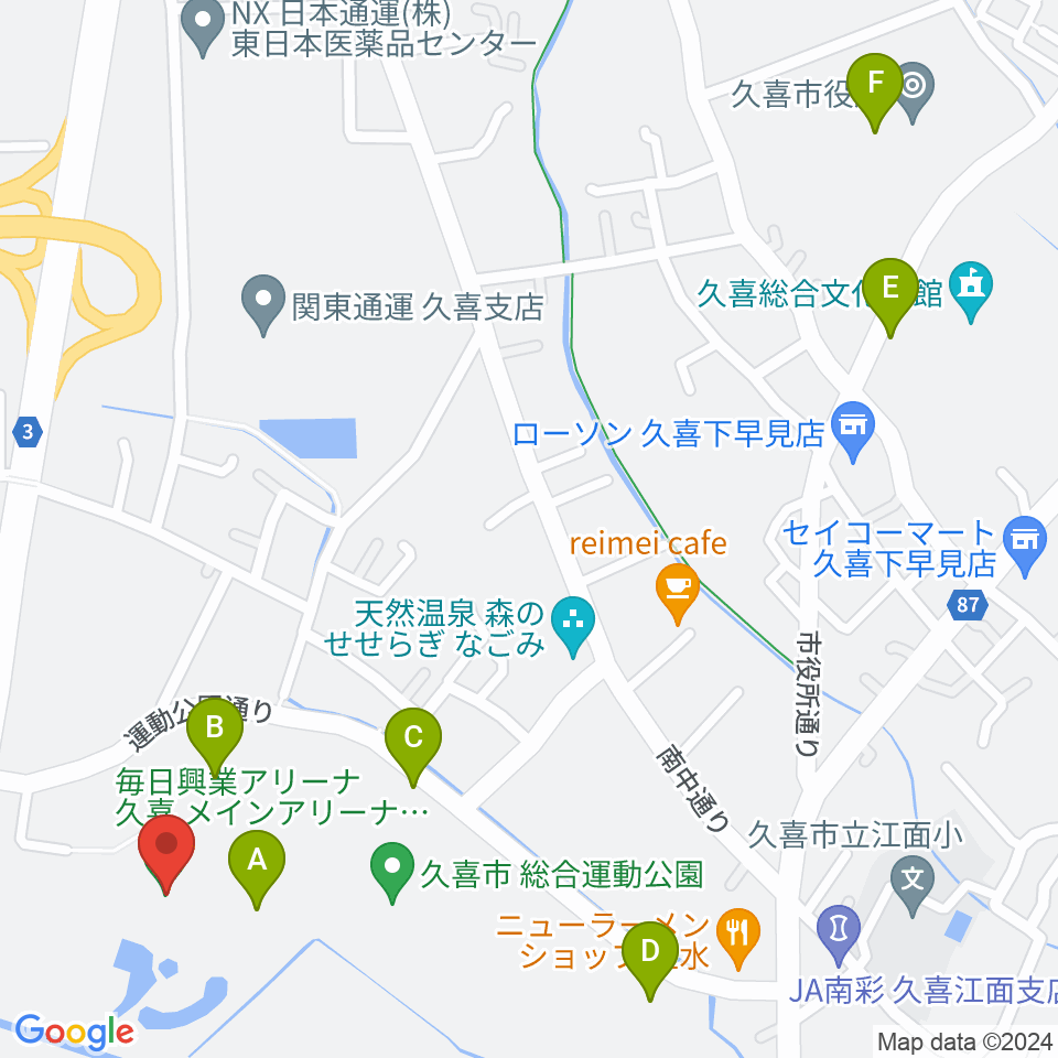 毎日興業アリーナ久喜周辺の駐車場・コインパーキング一覧地図