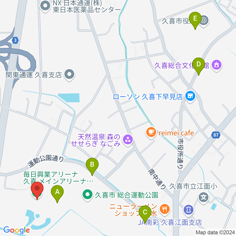 毎日興業アリーナ久喜周辺の駐車場・コインパーキング一覧地図