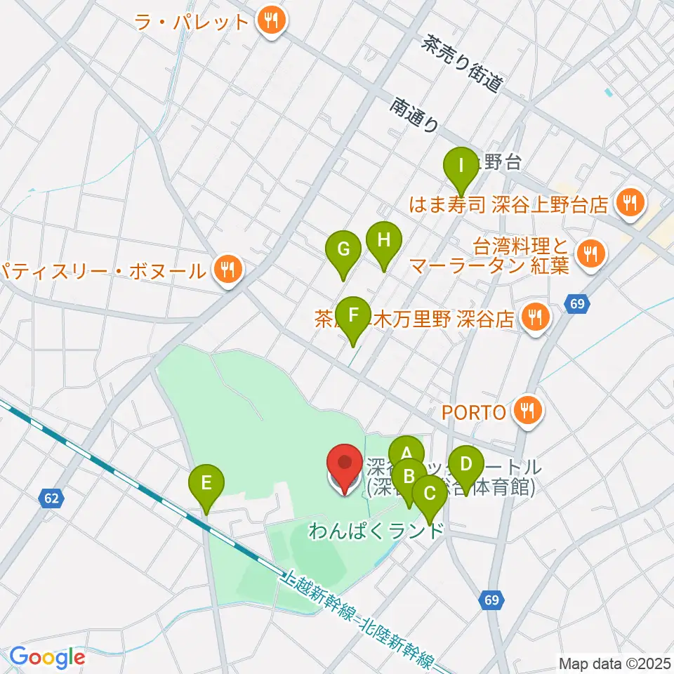 深谷ビッグタートル 深谷市総合体育館周辺の駐車場・コインパーキング一覧地図