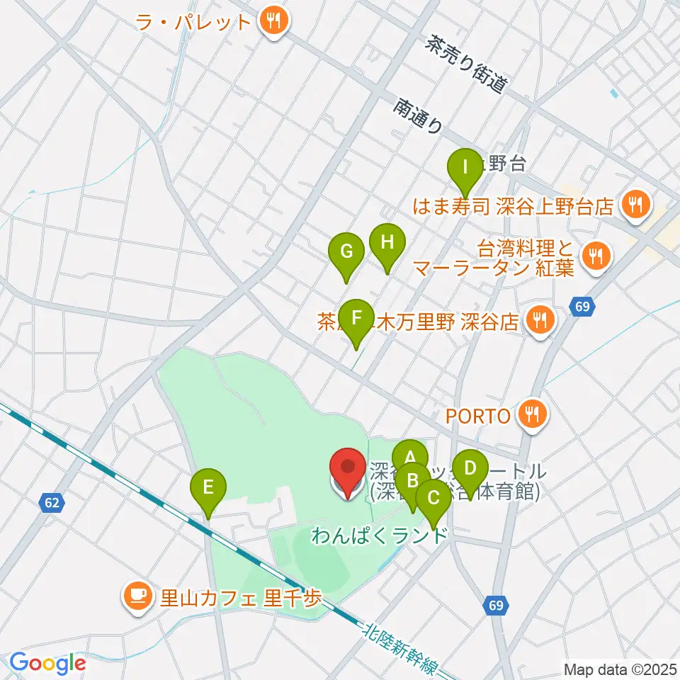 深谷ビッグタートル 深谷市総合体育館周辺の駐車場・コインパーキング一覧地図