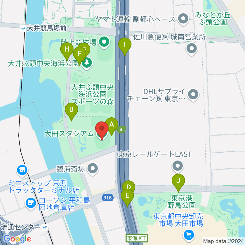 大田スタジアム周辺の駐車場・コインパーキング一覧地図