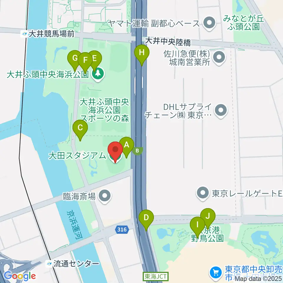 大田スタジアム周辺の駐車場・コインパーキング一覧地図