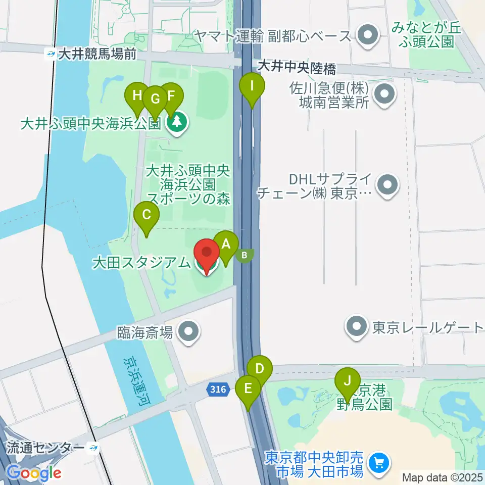 大田スタジアム周辺の駐車場・コインパーキング一覧地図