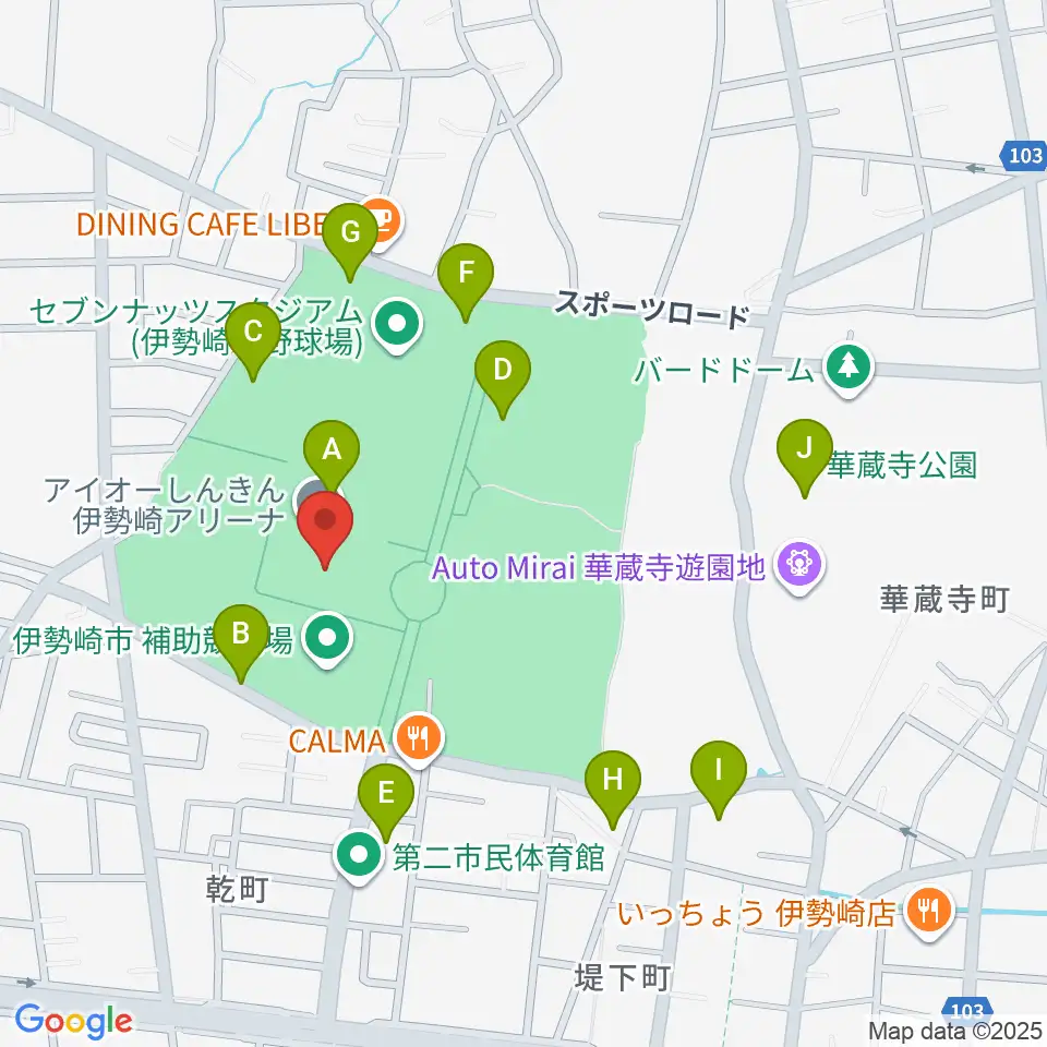 アイオーしんきん伊勢崎アリーナ周辺の駐車場・コインパーキング一覧地図
