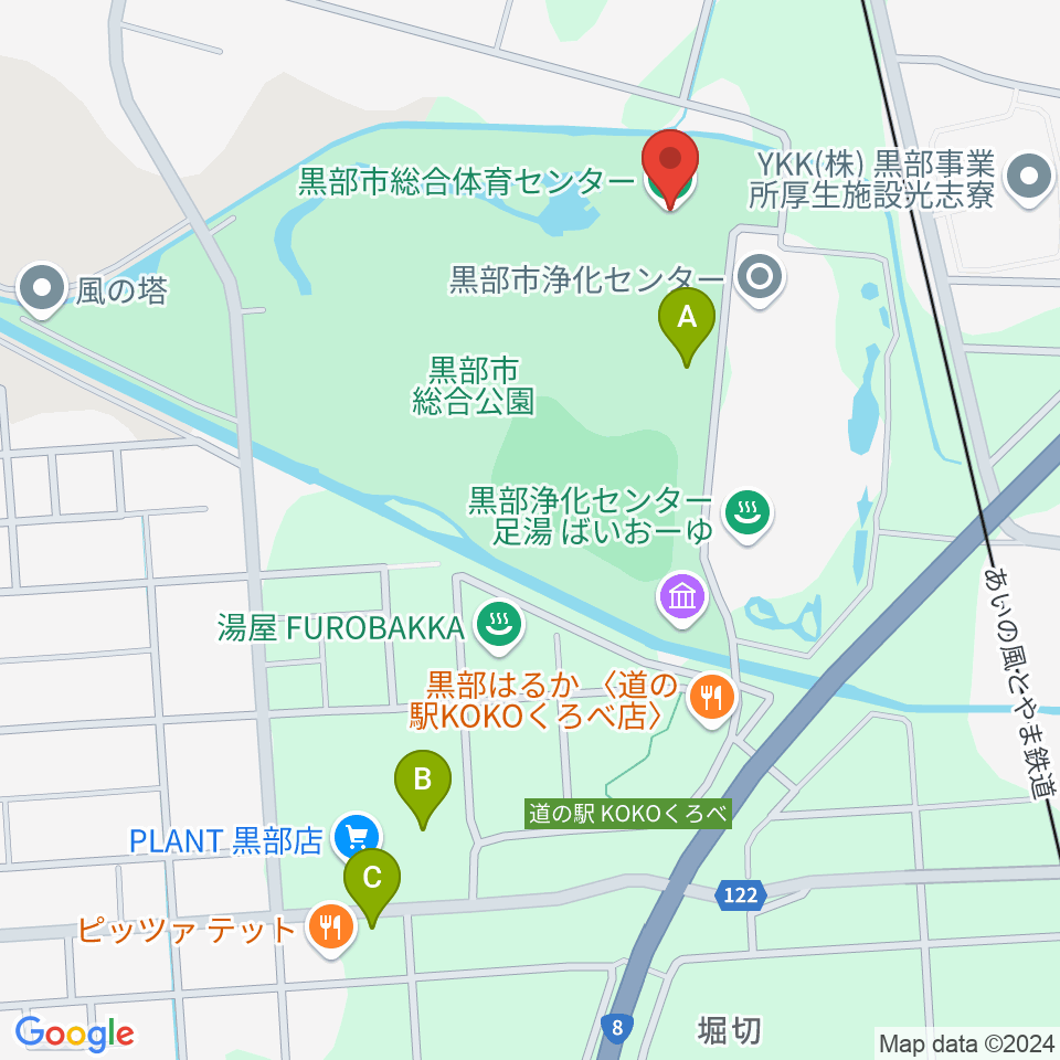 黒部市総合体育センター周辺の駐車場・コインパーキング一覧地図