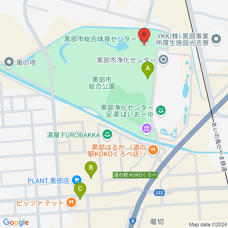 黒部市総合体育センター周辺の駐車場・コインパーキング一覧地図