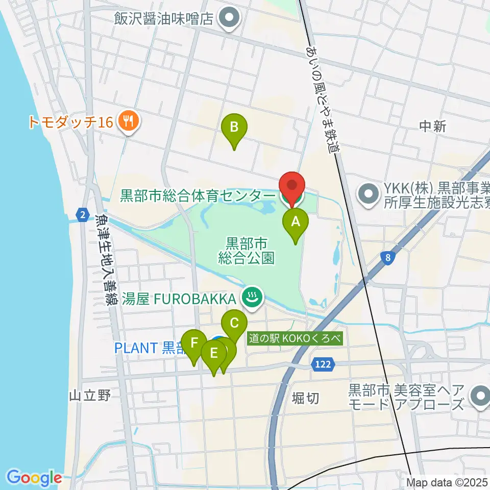 黒部市総合体育センター周辺の駐車場・コインパーキング一覧地図