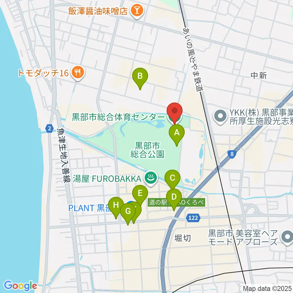 黒部市総合体育センター周辺の駐車場・コインパーキング一覧地図