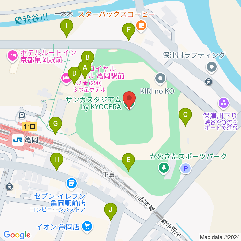 サンガスタジアム by KYOCERA周辺の駐車場・コインパーキング一覧地図