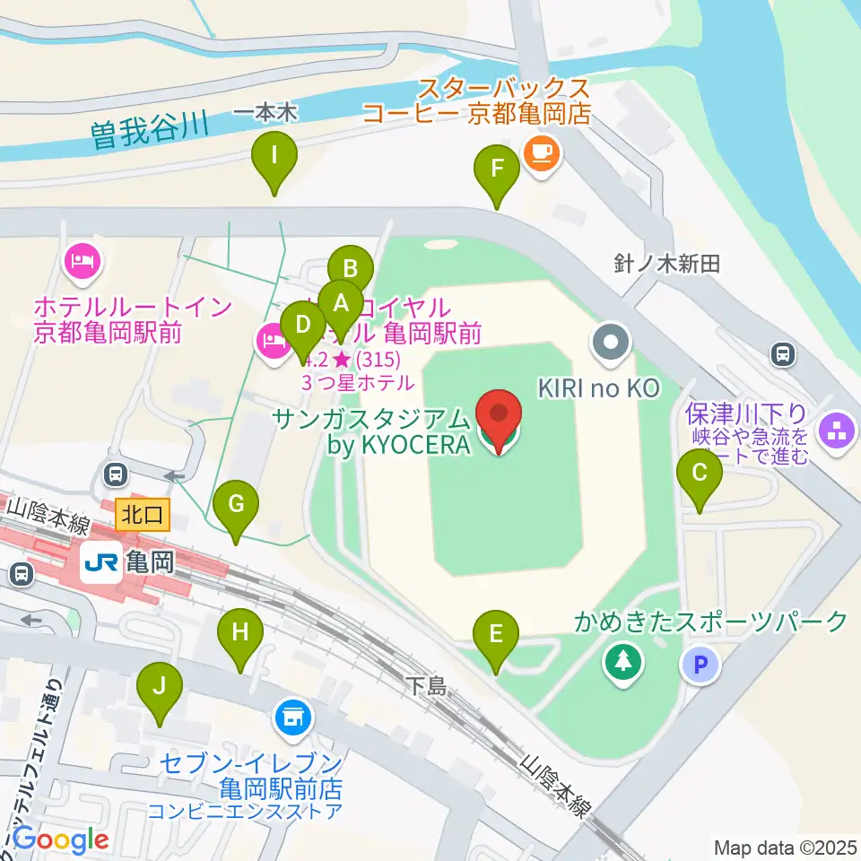 サンガスタジアム by KYOCERA周辺の駐車場・コインパーキング一覧地図