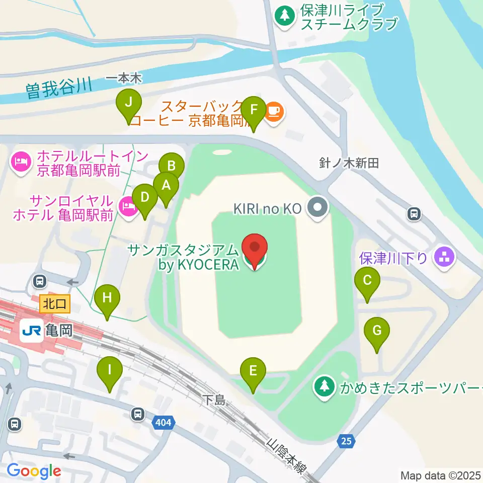 サンガスタジアム by KYOCERA周辺の駐車場・コインパーキング一覧地図