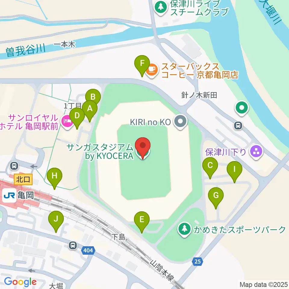 サンガスタジアム by KYOCERA周辺の駐車場・コインパーキング一覧地図