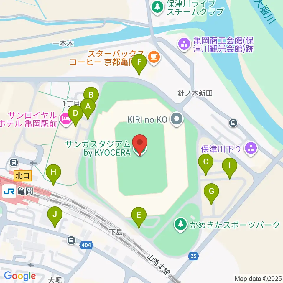 サンガスタジアム by KYOCERA周辺の駐車場・コインパーキング一覧地図