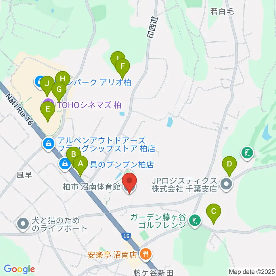 柏市沼南体育館周辺の駐車場・コインパーキング一覧地図