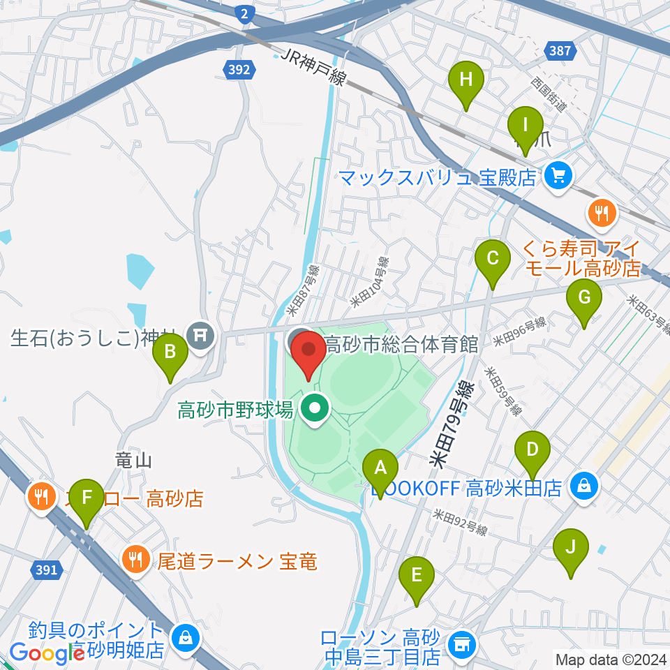 高砂市総合体育館周辺の駐車場・コインパーキング一覧地図