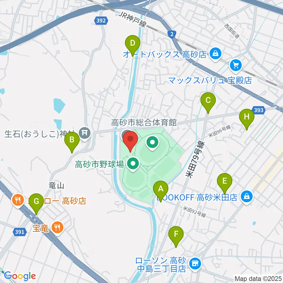 高砂市総合体育館周辺の駐車場・コインパーキング一覧地図