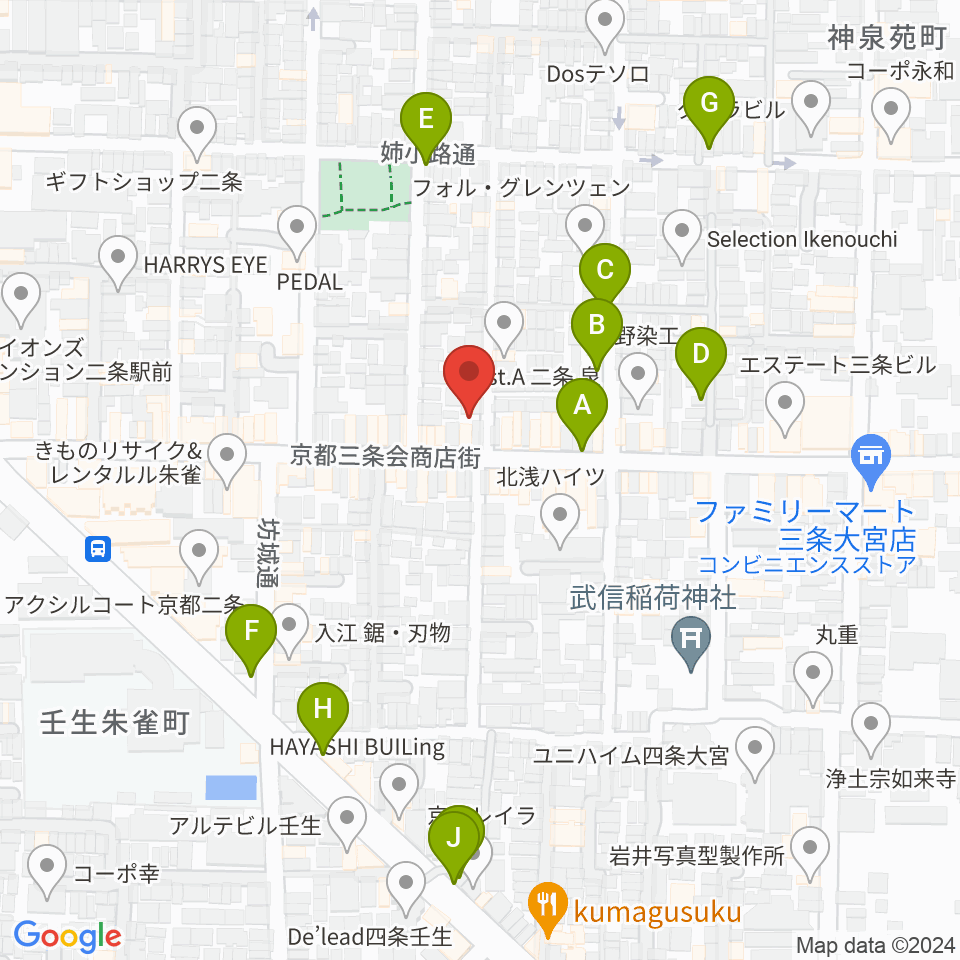 京都・二条駅のピアノとリトミック教室周辺の駐車場・コインパーキング一覧地図