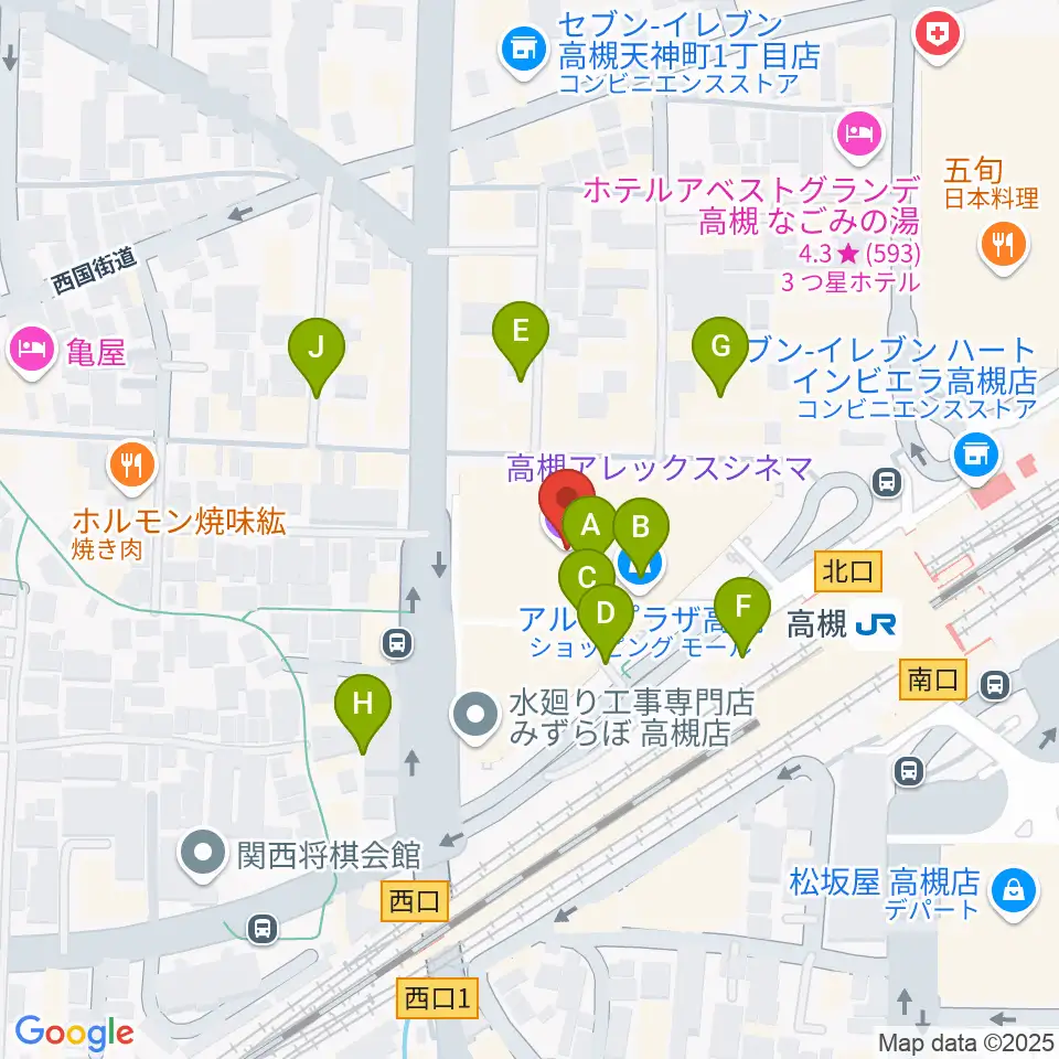 高槻アレックスシネマ周辺の駐車場・コインパーキング一覧地図