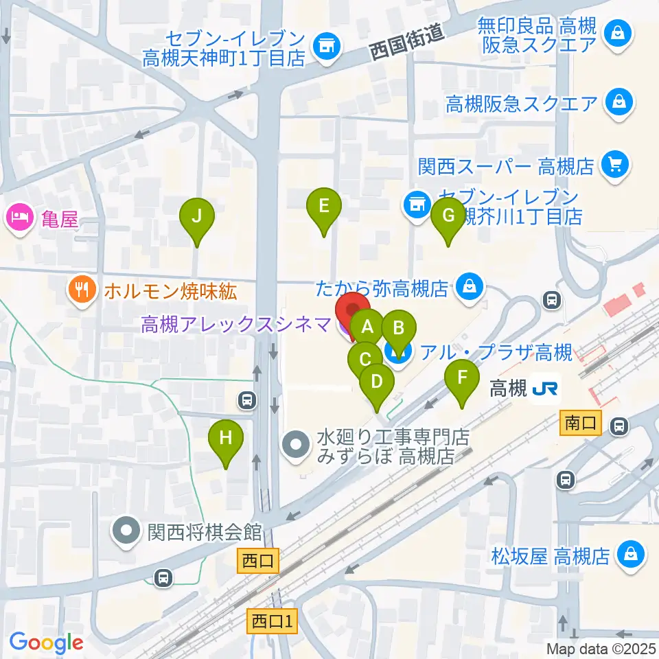 高槻アレックスシネマ周辺の駐車場・コインパーキング一覧地図