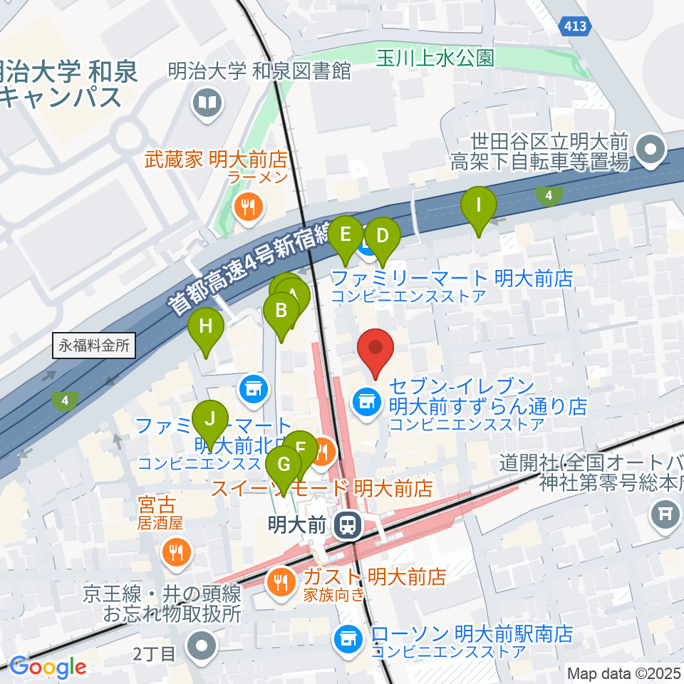 ハナムラ楽器周辺の駐車場・コインパーキング一覧地図