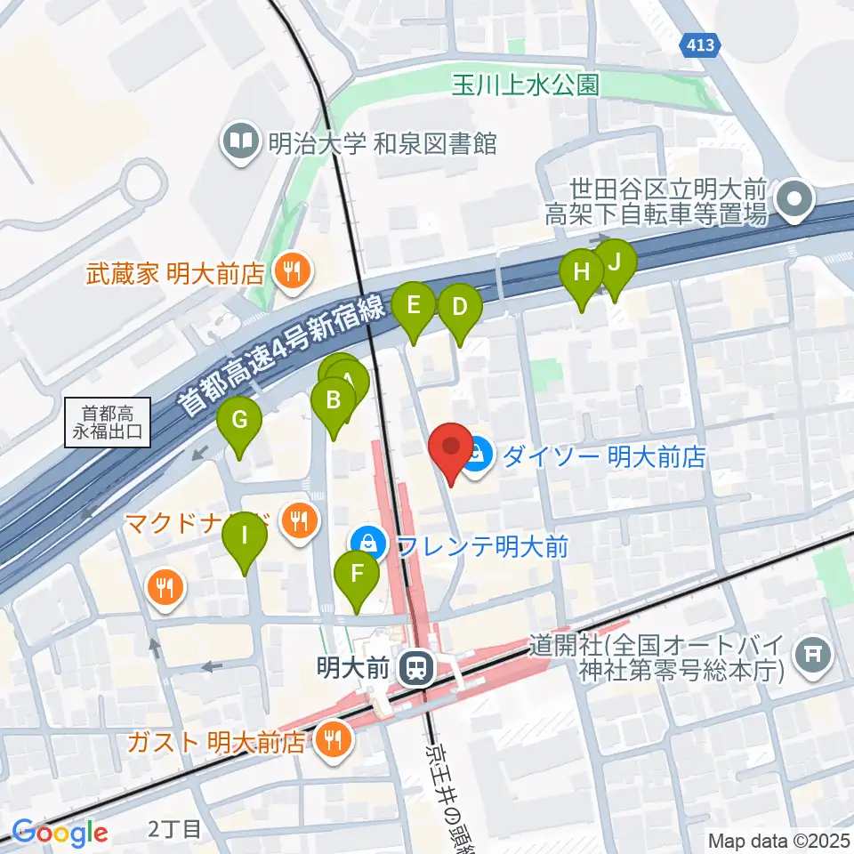 ハナムラ楽器周辺の駐車場・コインパーキング一覧地図