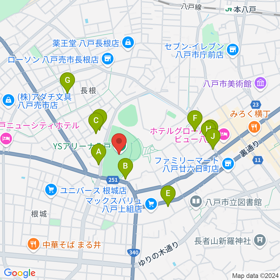 YSアリーナ八戸周辺の駐車場・コインパーキング一覧地図