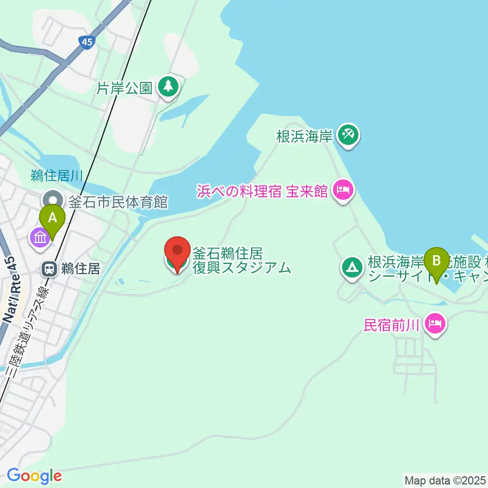 釜石鵜住居復興スタジアム周辺の駐車場・コインパーキング一覧地図