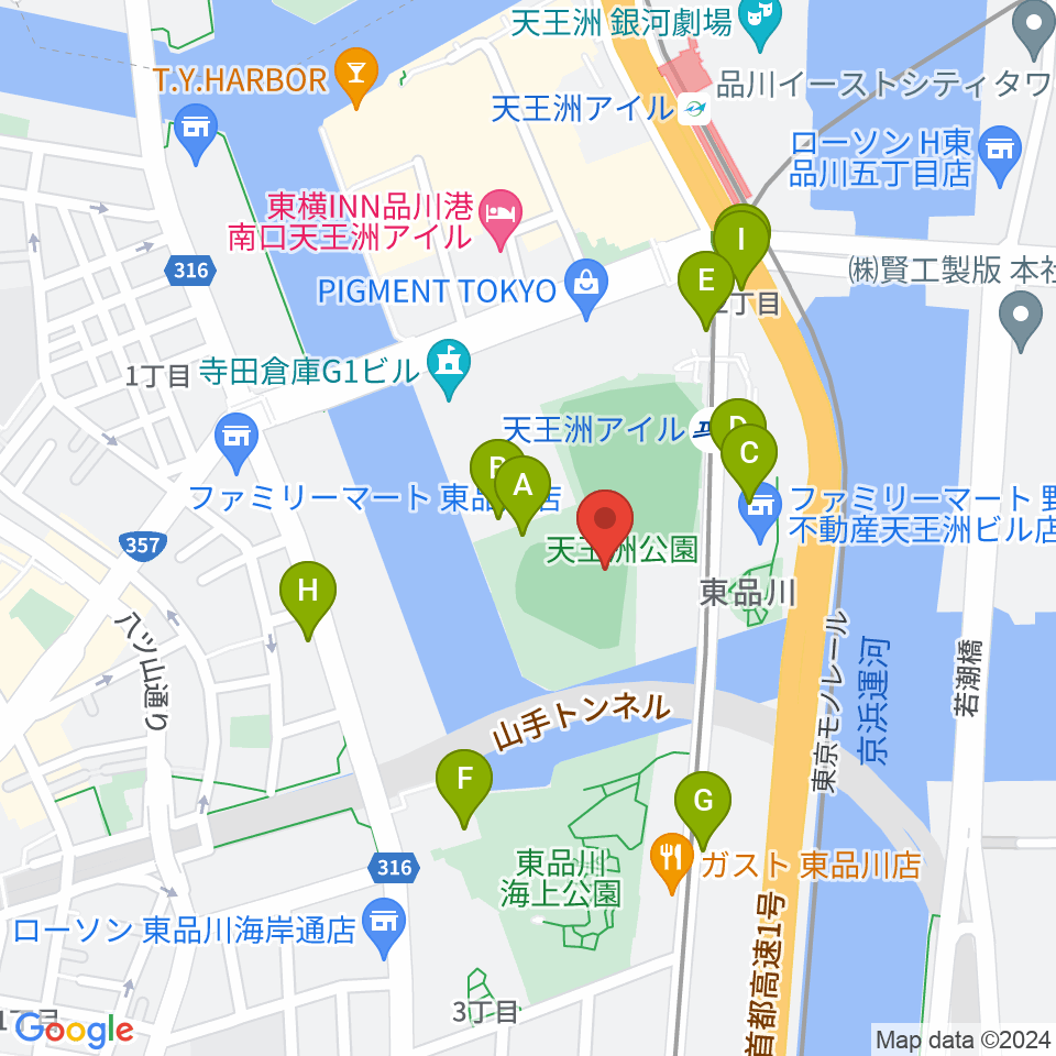 天王洲公園野球場周辺の駐車場・コインパーキング一覧地図