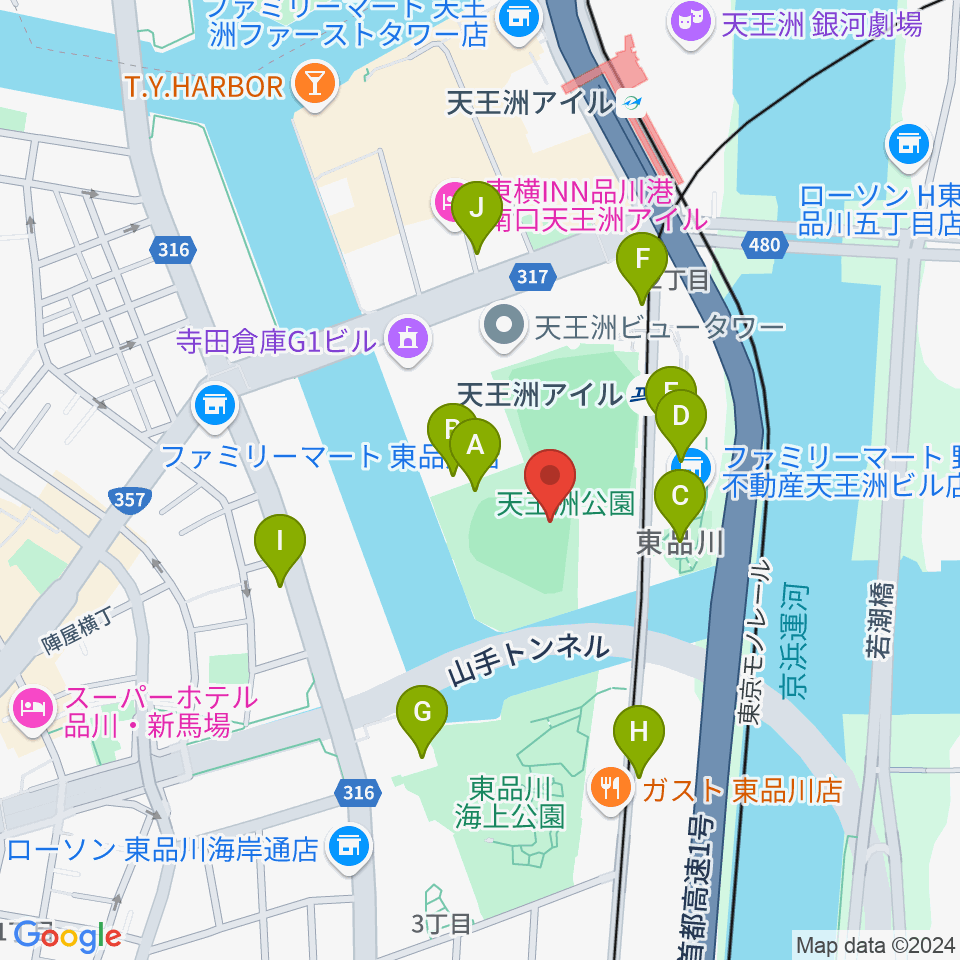 天王洲公園野球場周辺の駐車場・コインパーキング一覧地図