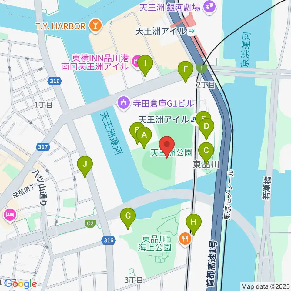 天王洲公園野球場周辺の駐車場・コインパーキング一覧地図