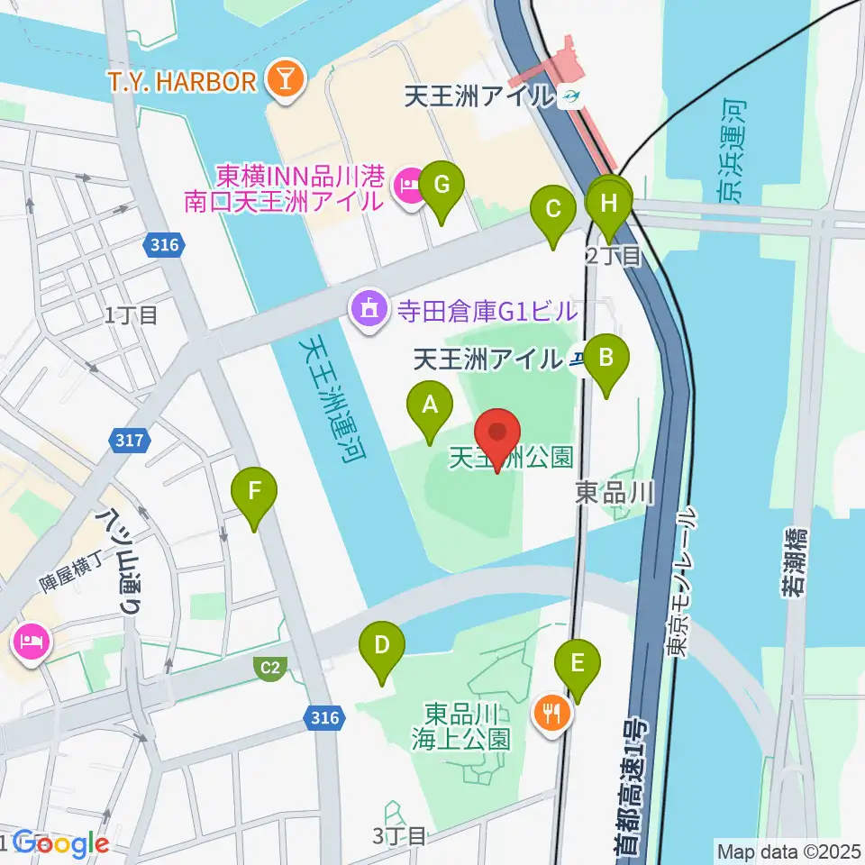 天王洲公園野球場周辺の駐車場・コインパーキング一覧地図