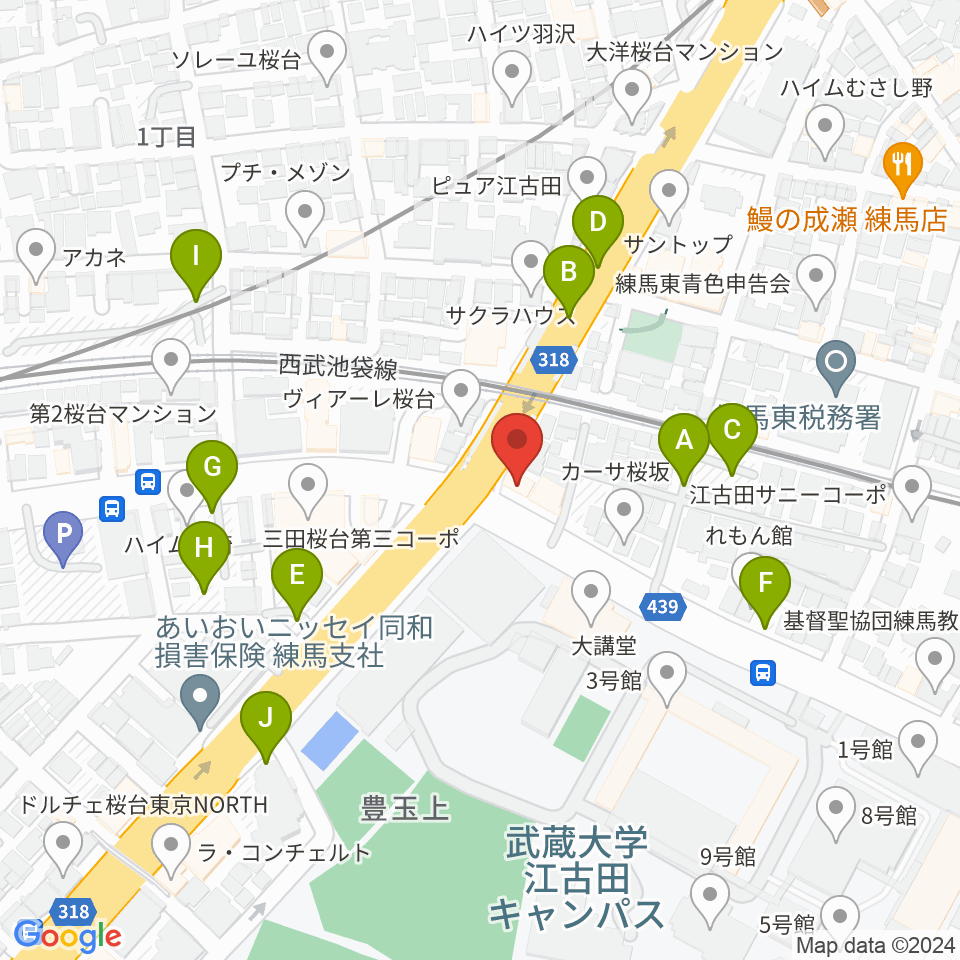 音楽教室ふわり 桜台校周辺の駐車場・コインパーキング一覧地図