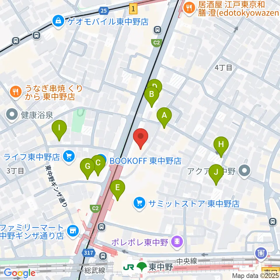 東中野ドラム周辺の駐車場・コインパーキング一覧地図