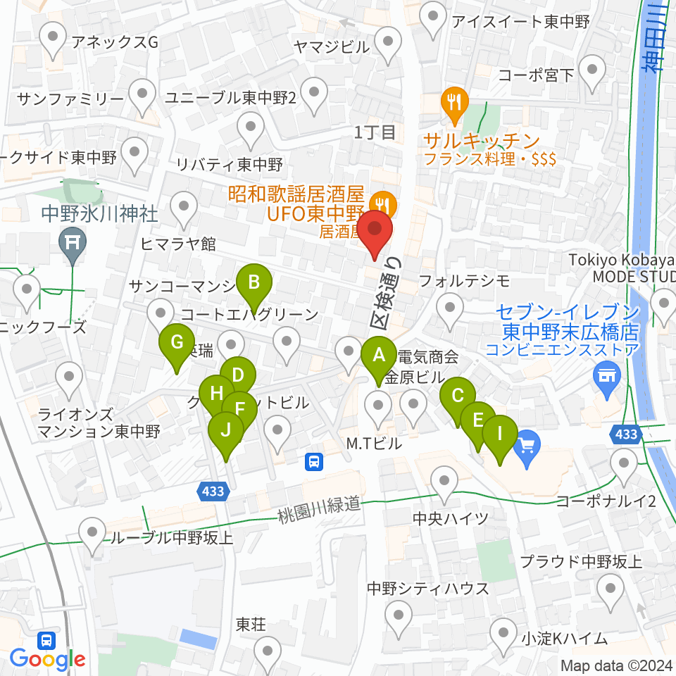 東中野バニラスタジオ周辺の駐車場・コインパーキング一覧地図