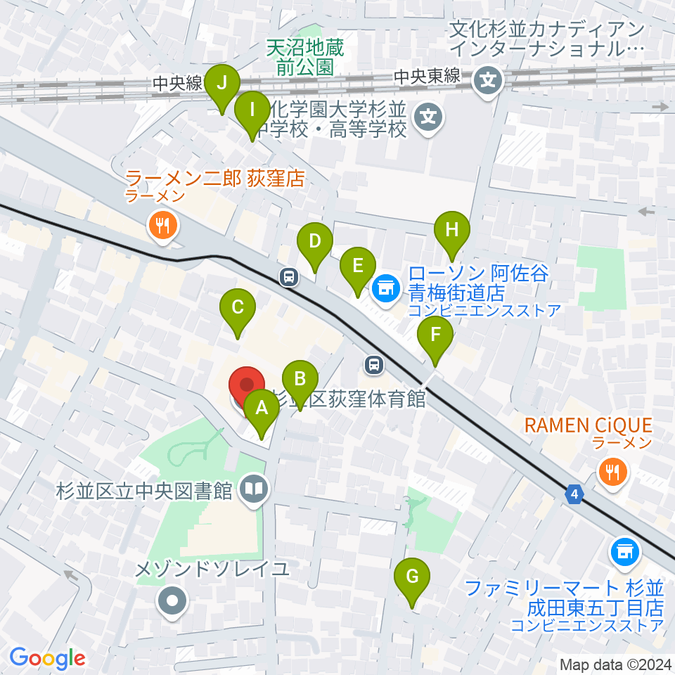 荻窪体育館周辺の駐車場・コインパーキング一覧地図