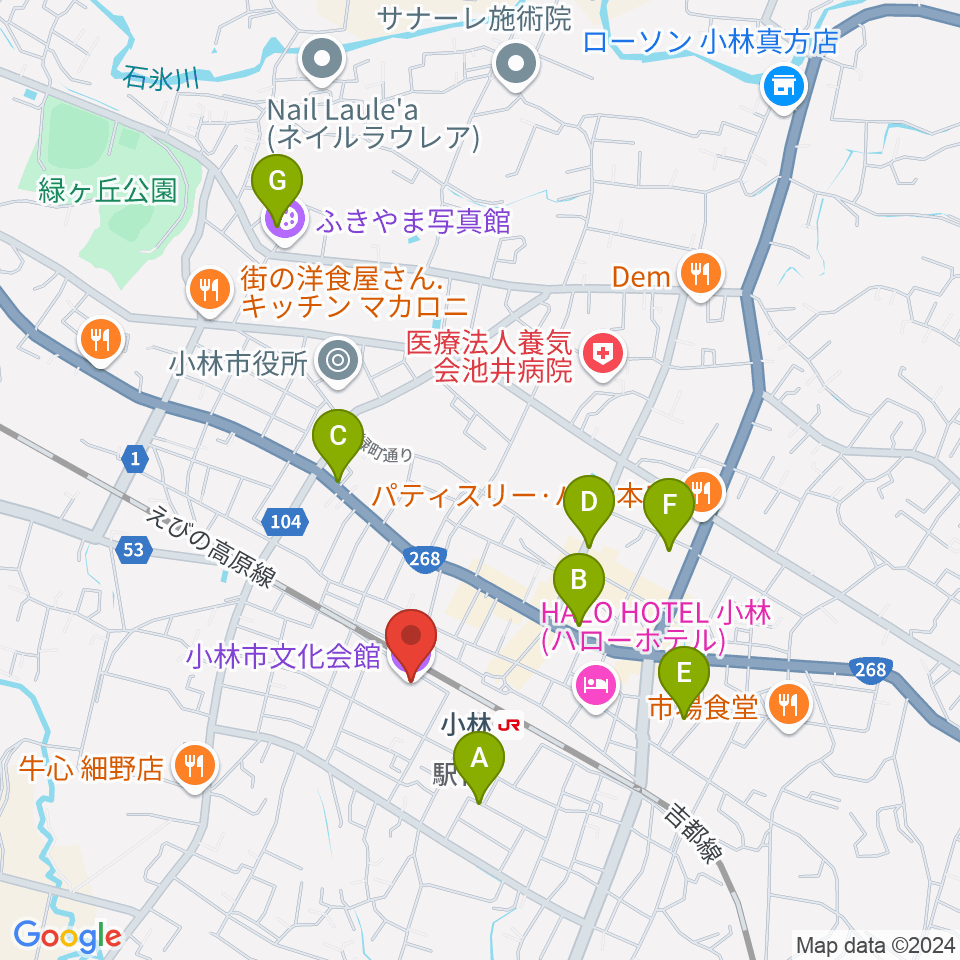 小林市文化会館周辺の駐車場・コインパーキング一覧地図