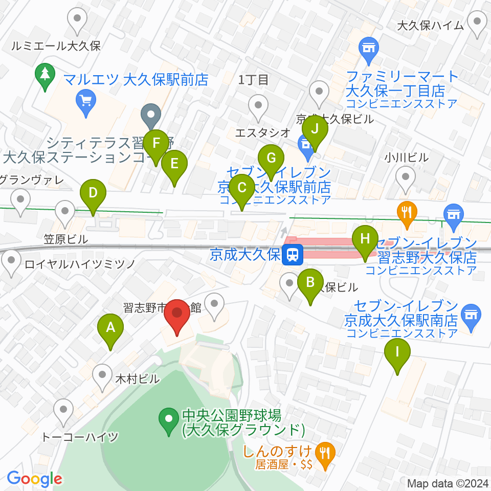 プラッツ習志野市民ホール周辺の駐車場・コインパーキング一覧地図