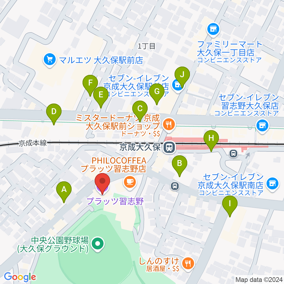 プラッツ習志野市民ホール周辺の駐車場・コインパーキング一覧地図