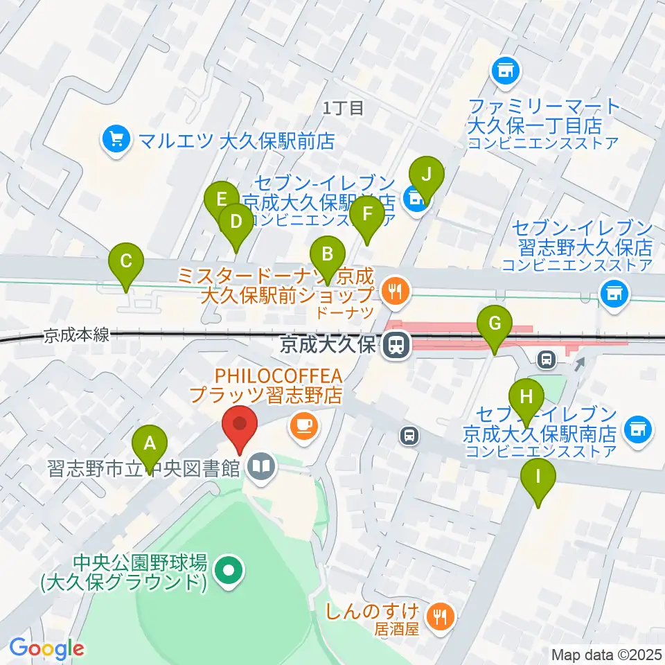 プラッツ習志野市民ホール周辺の駐車場・コインパーキング一覧地図
