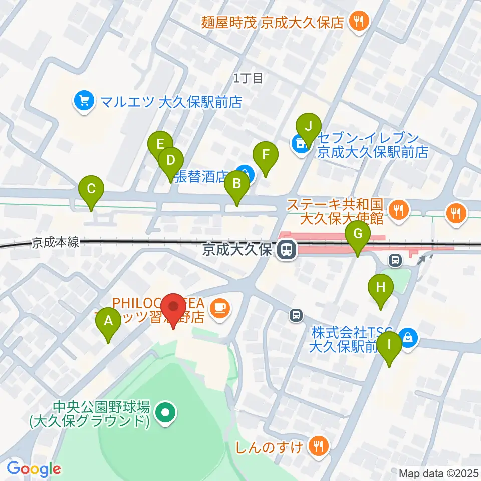 プラッツ習志野市民ホール周辺の駐車場・コインパーキング一覧地図