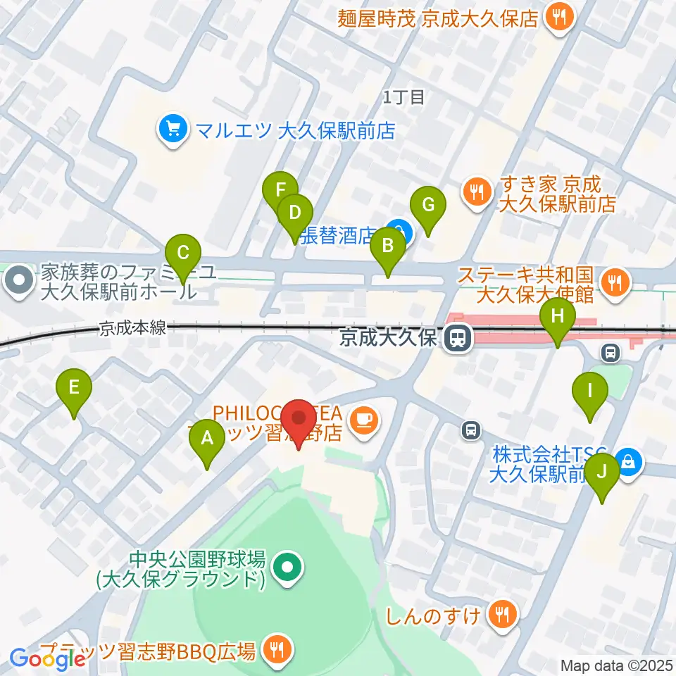 プラッツ習志野市民ホール周辺の駐車場・コインパーキング一覧地図