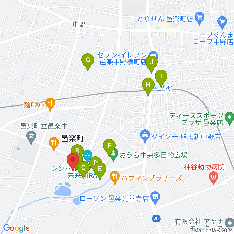 邑楽町中央公民館周辺の駐車場・コインパーキング一覧地図