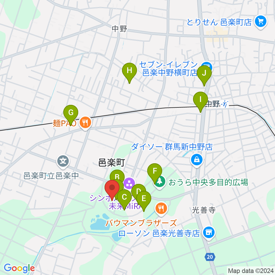 邑楽町中央公民館周辺の駐車場・コインパーキング一覧地図