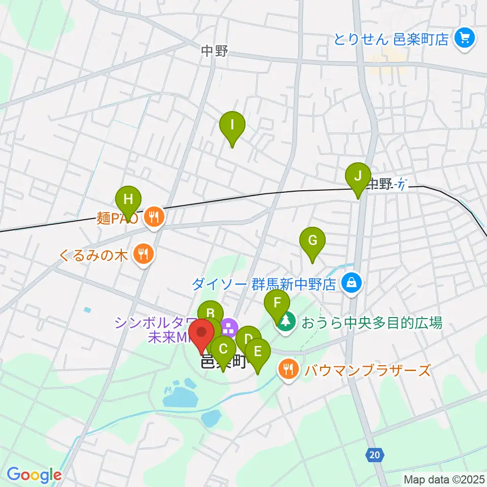 邑楽町中央公民館周辺の駐車場・コインパーキング一覧地図