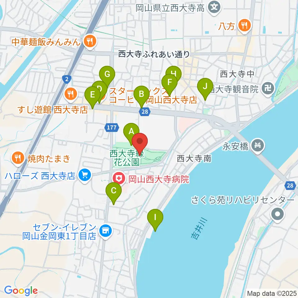 西大寺緑花公園・百花プラザ周辺の駐車場・コインパーキング一覧地図