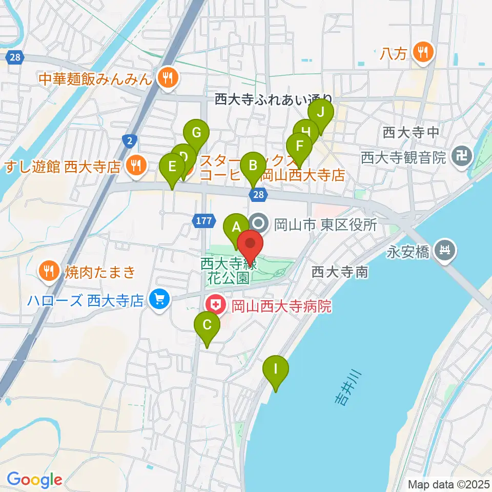 西大寺緑花公園・百花プラザ周辺の駐車場・コインパーキング一覧地図