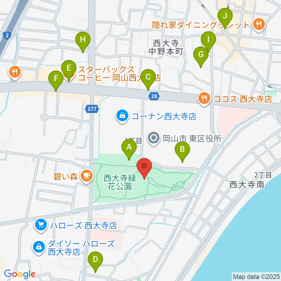 西大寺緑花公園・百花プラザ周辺の駐車場・コインパーキング一覧地図